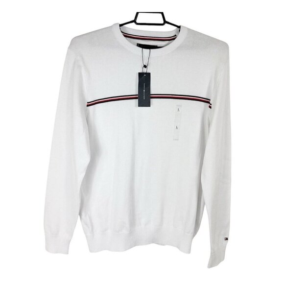 Tommy Hilfiger Men's L Crew Sweater White Cotton New with Small Flaw - Picture 1 of 12